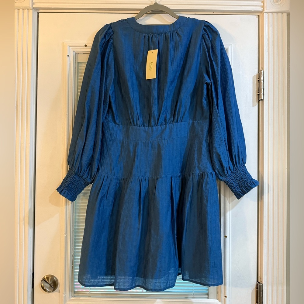 JADE 🆕 Melody Tam Indigo V Neck Flounce Dress Size Small 🆕🆕🆕 - Picture 3 of 12